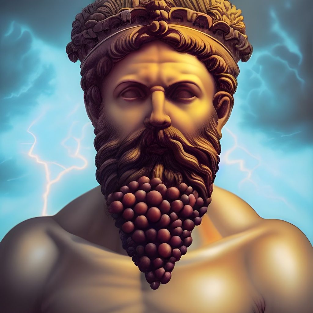 Zeus Marble Statue with Grape Beard in Hyperrealism