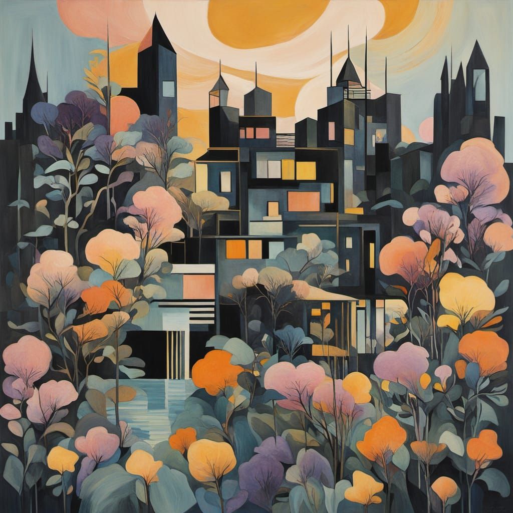 Surreal Abstract Painting with Bauhaus and Fauvism Influence...