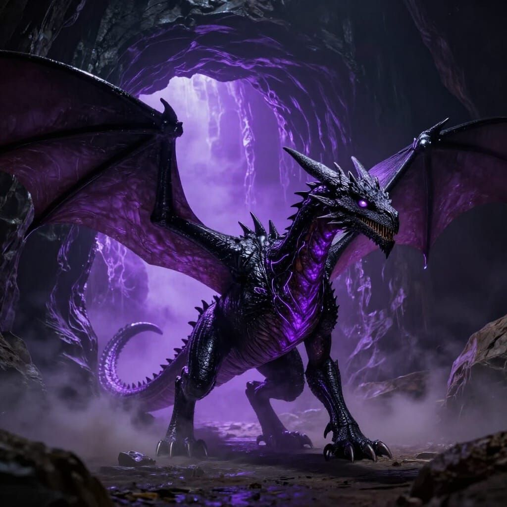 Massive Ender Dragon Emerging from Portal in Dark Cave