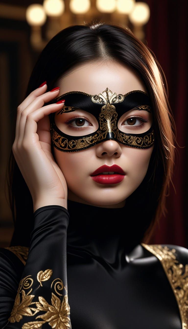 Mysterious Woman in Black: Hyper-Realistic Portrait