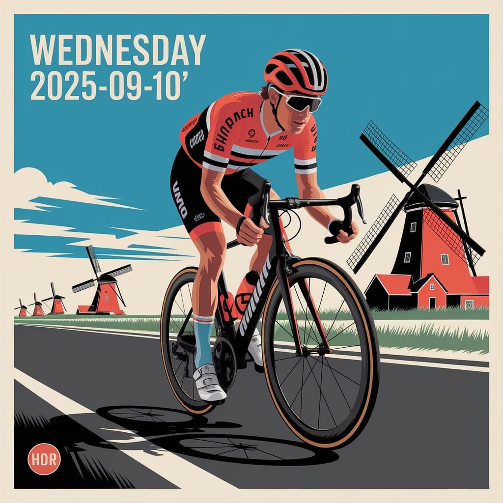 Dutch Cyclist Sprinting Through Dutch Landscape Poster