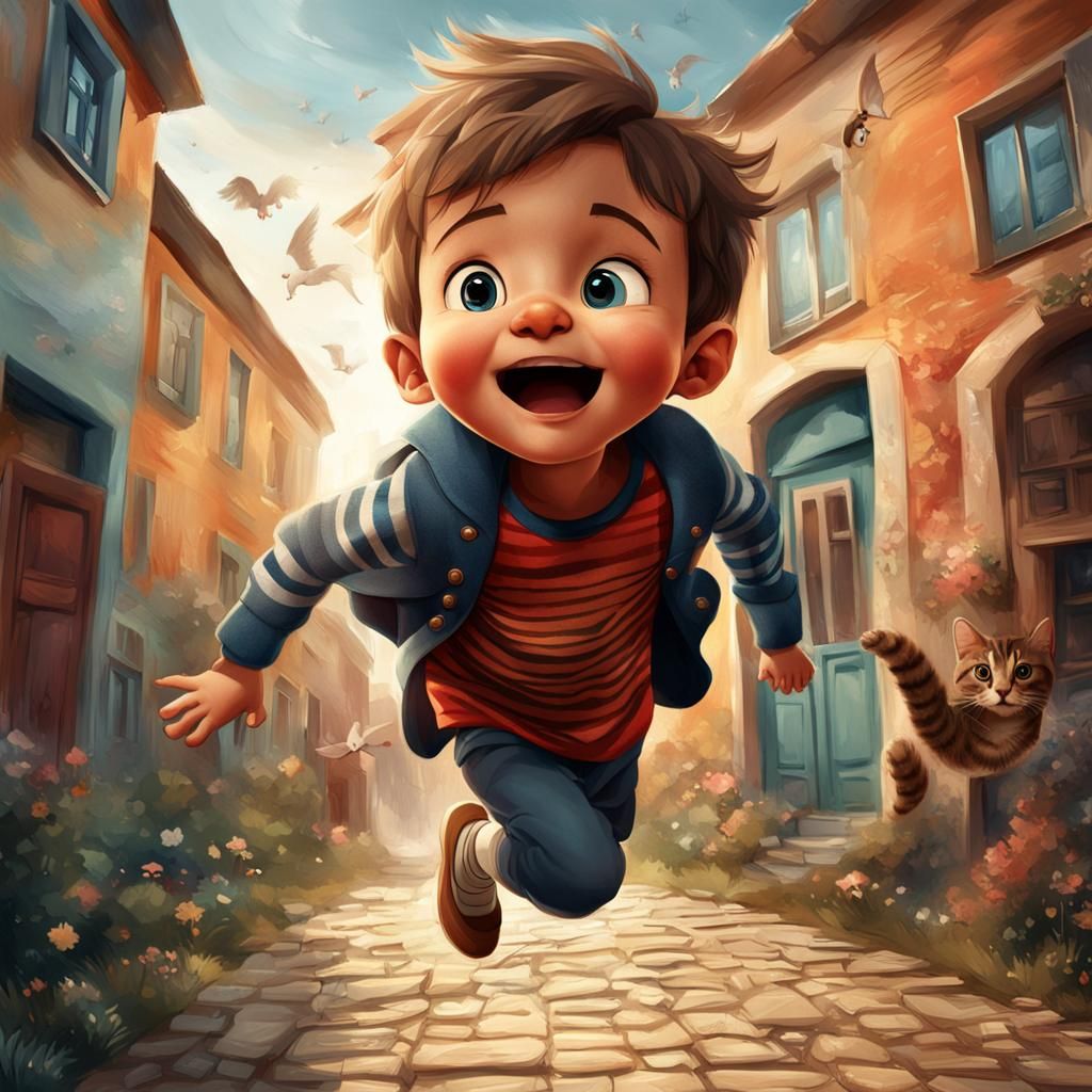 Boy and Cat Solve Kindergarten Mystery, Comic Style