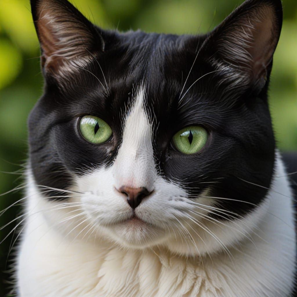 Black and White Cat Portrait with Green Eyes