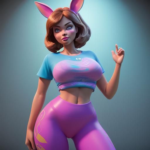 Babs Bunny in Spandex, 3D Digital Art