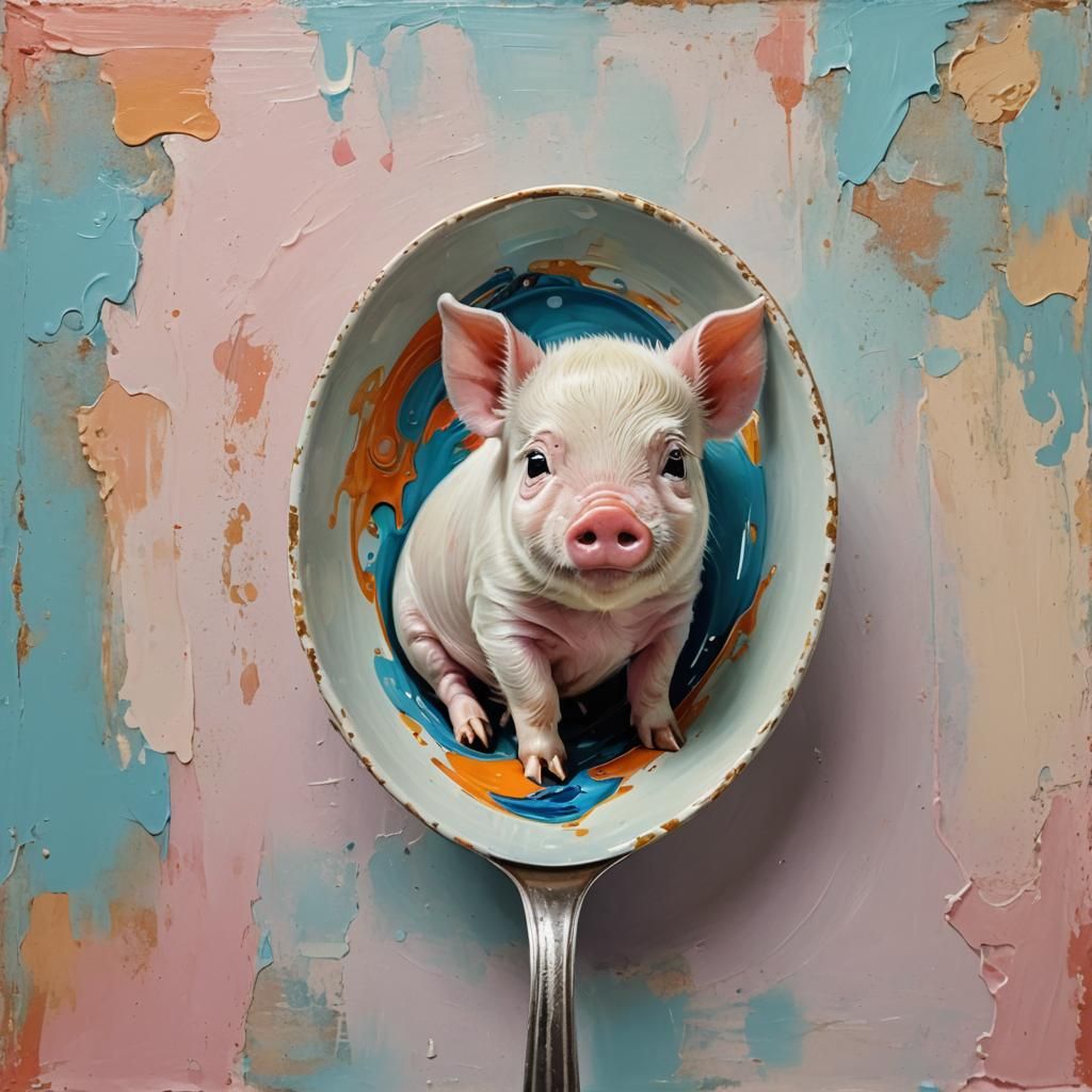 Teacup Pig in a Spoon: Abstract Art