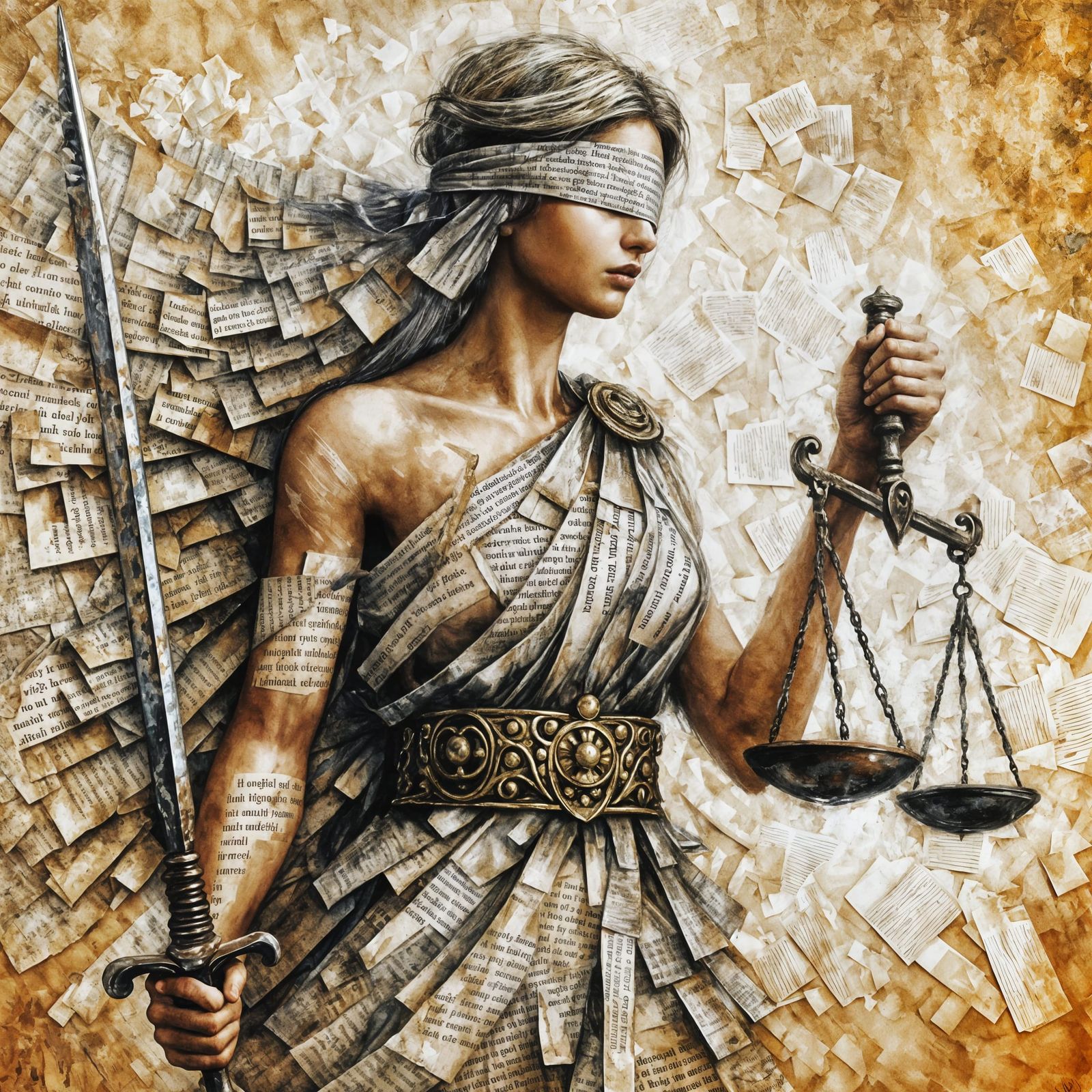 Impressionistic Lady Justice with Law Book Toga