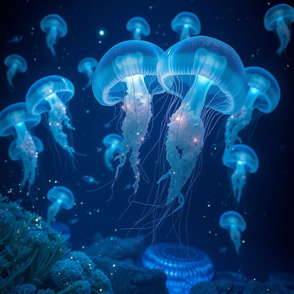 Bioluminescent Jellyfish Ballet in Abyssal Plains
