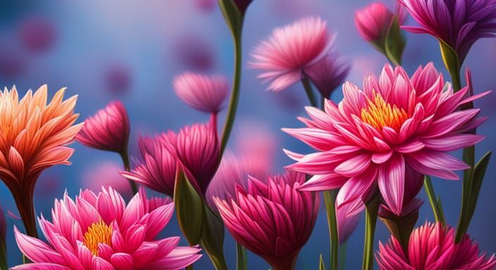 Hyperrealistic Flowers in Splash Art Style