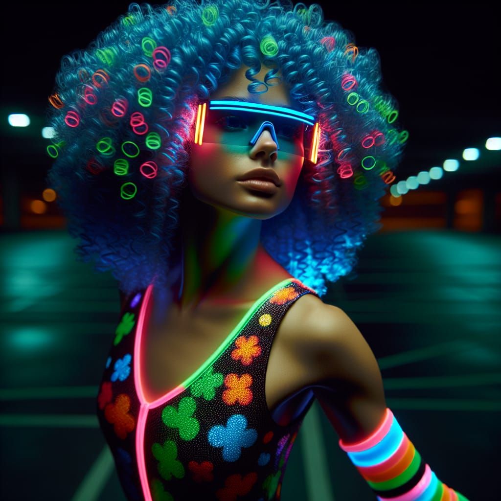 Neon-Lit Gymnast Dancing in a Parking Lot