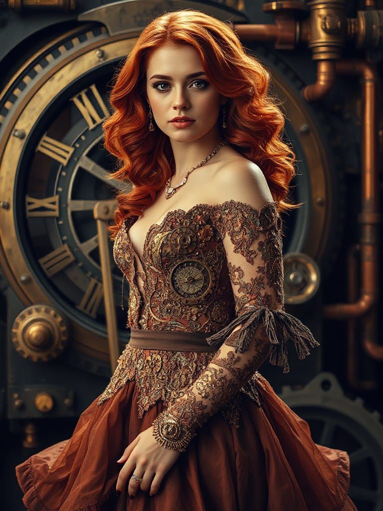 Elegant Steampunk Goddess in Golden Light