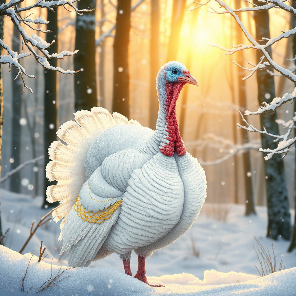 Majestic Turkey in Snowy Forest, Watercolor Illustration
