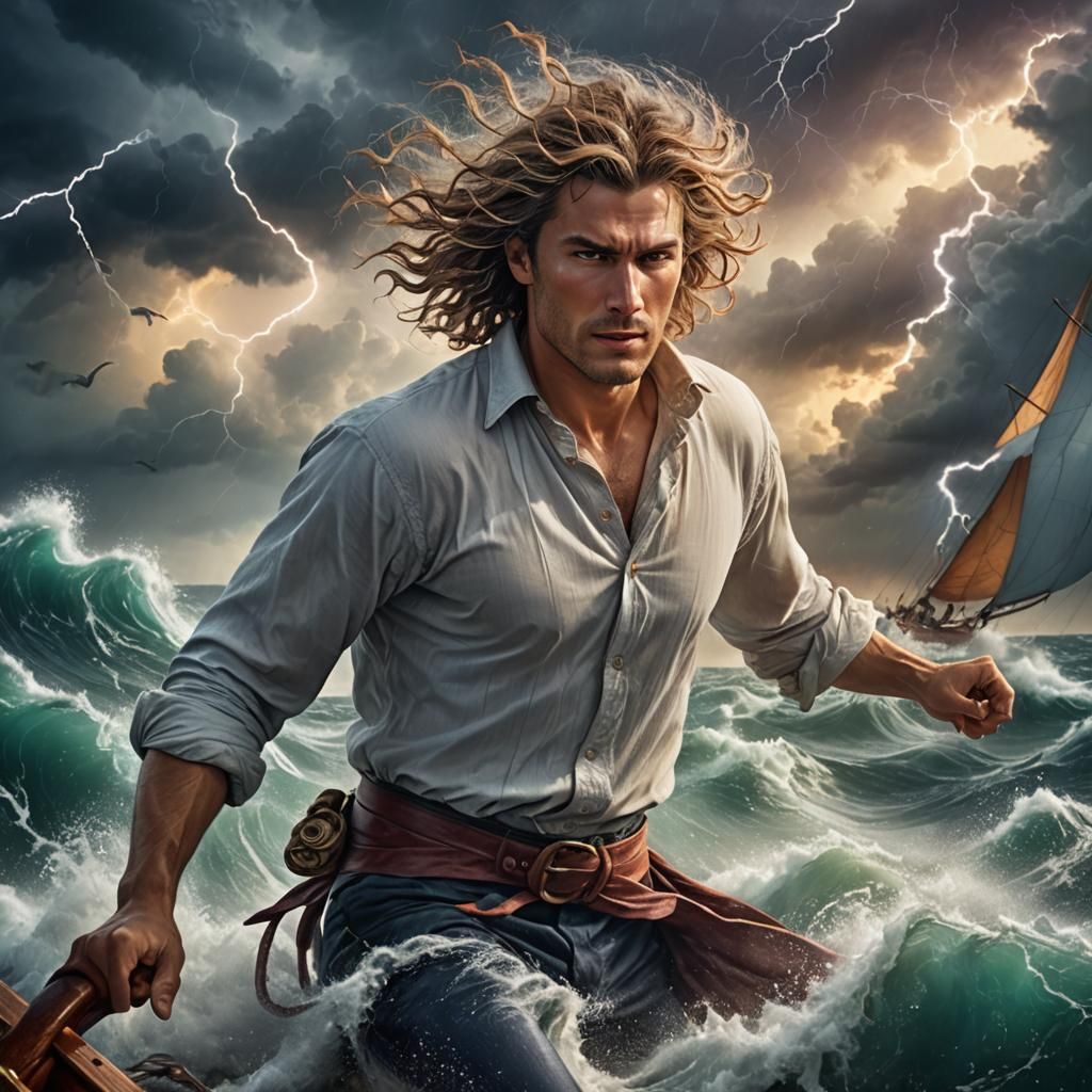 Sailor in Stormy Seas: Dramatic Fantasy Illustration