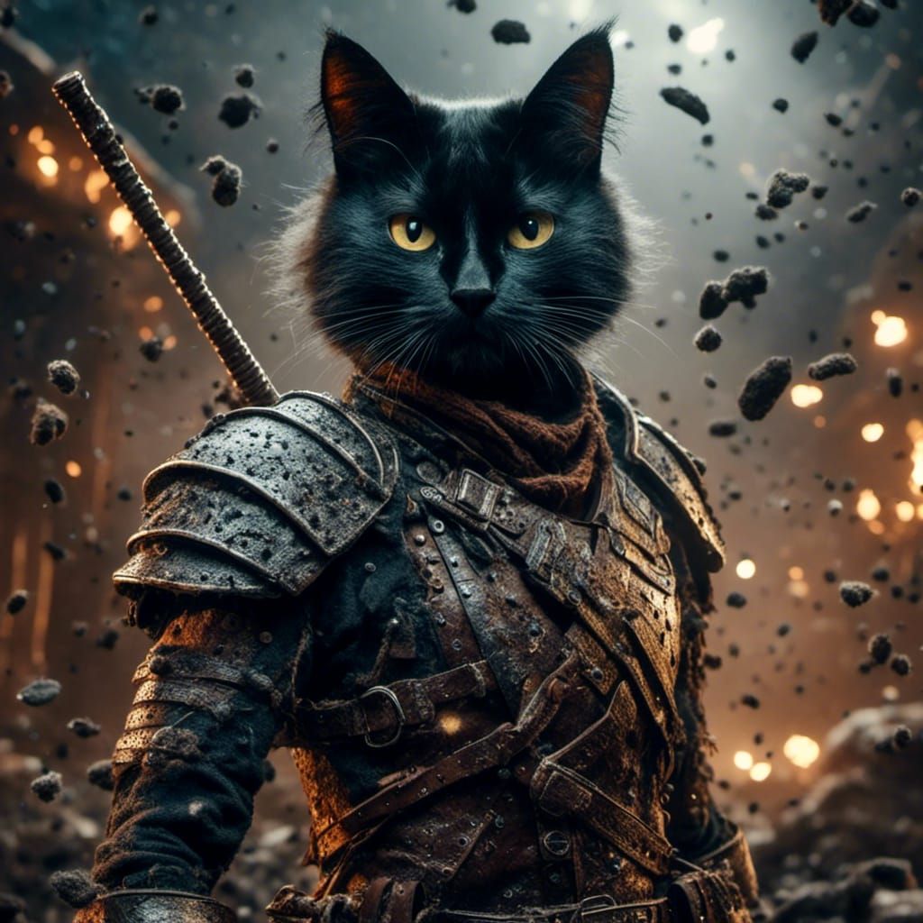 Hyperrealistic Cat Gunslinger in Nebula