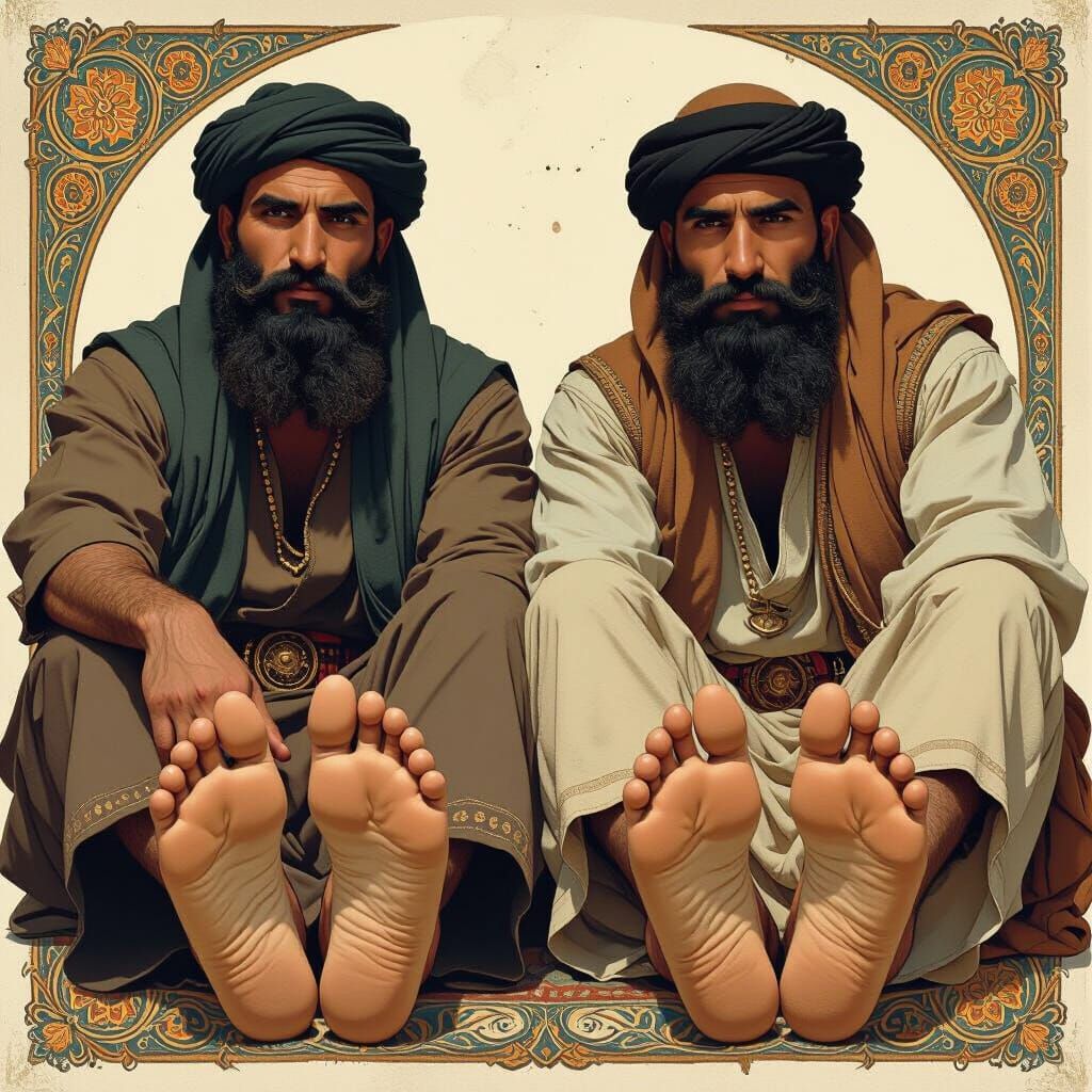 Arab Men Displaying Feet in Art Nouveau Style