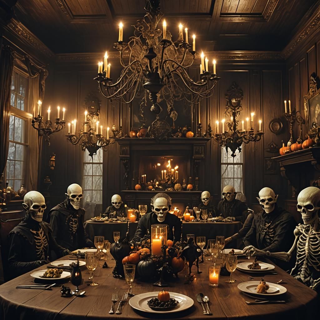 Dark Fantasy Dinner Party with Goblins and Ghosts