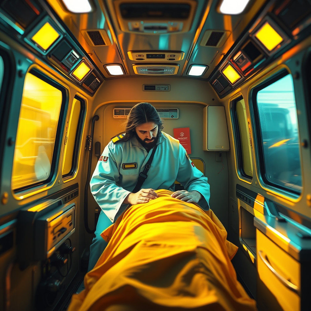 Jesus as Paramedic: Hyperrealistic Fantasy Concept Art
