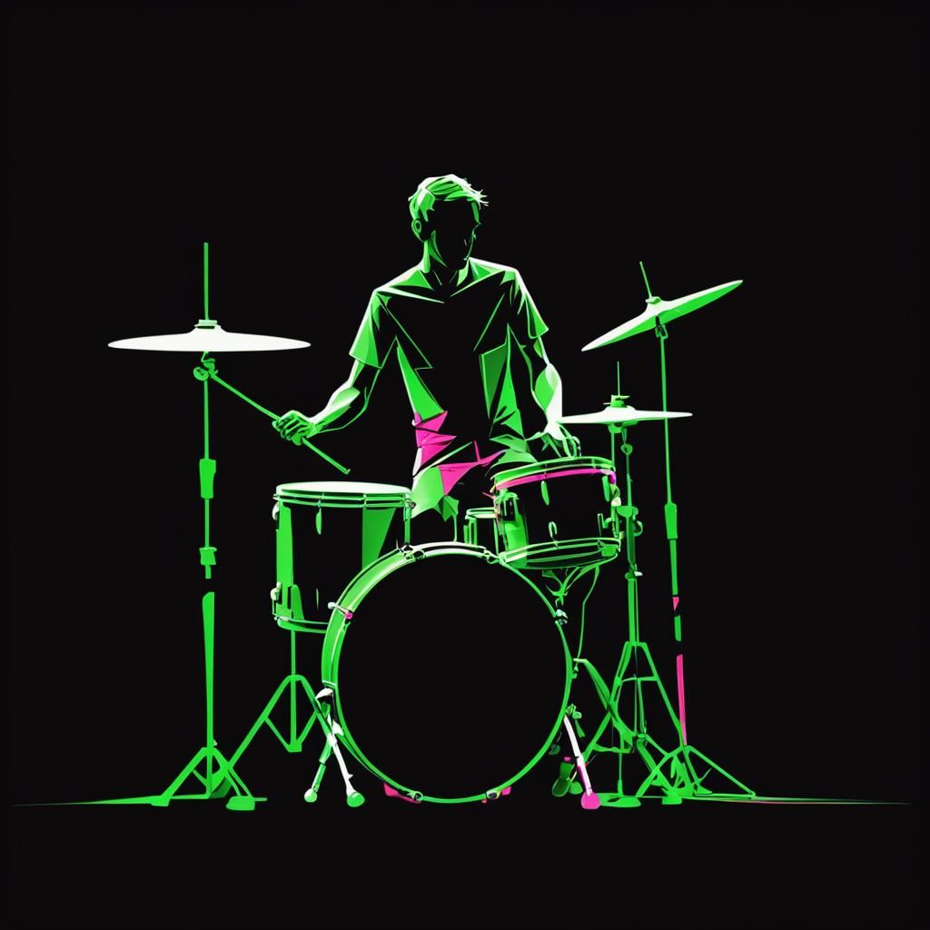 Cubist Drummer in Fluorescent Pink and Green
