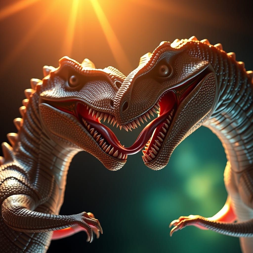 (French Dinosaurs French Kissing With Tongues Intertwining:1...