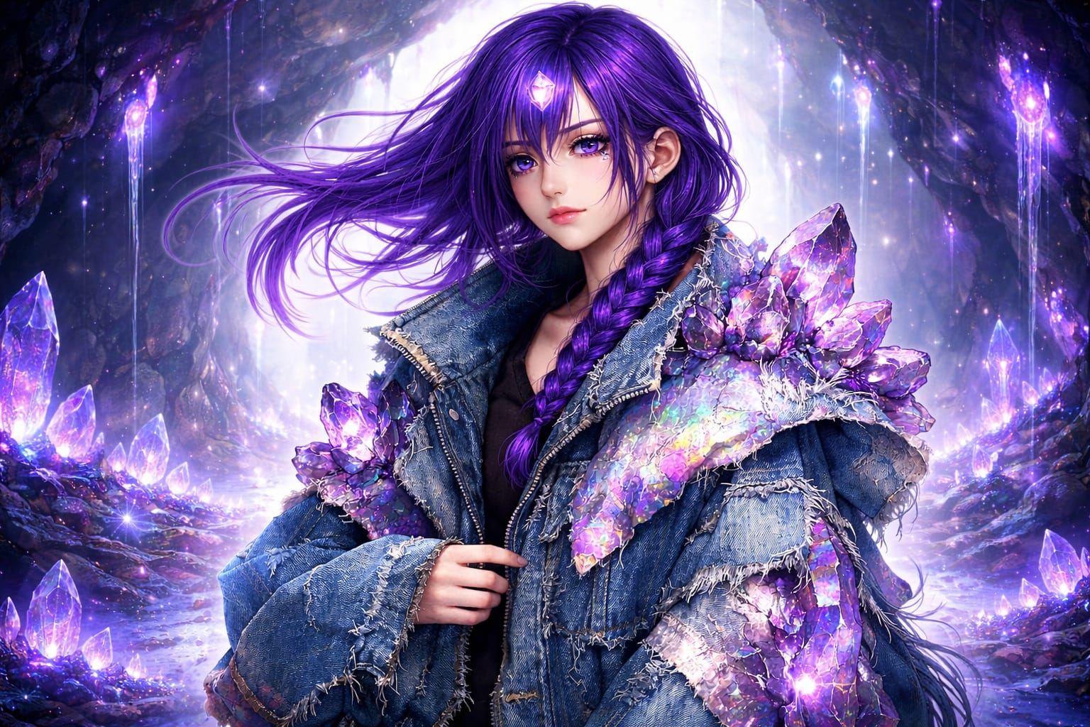 Amethyst Oracle in Denim Robe, Manga Style