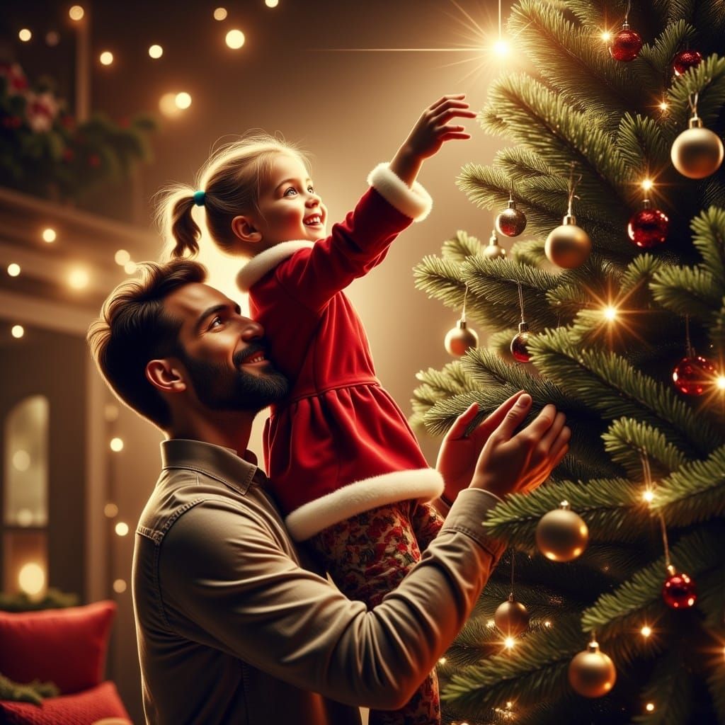 Heartwarming Father-Daughter Christmas Tree Moment