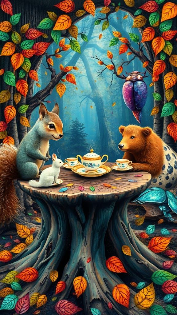 Whimsical Forest Tea Party in Iridescent Style