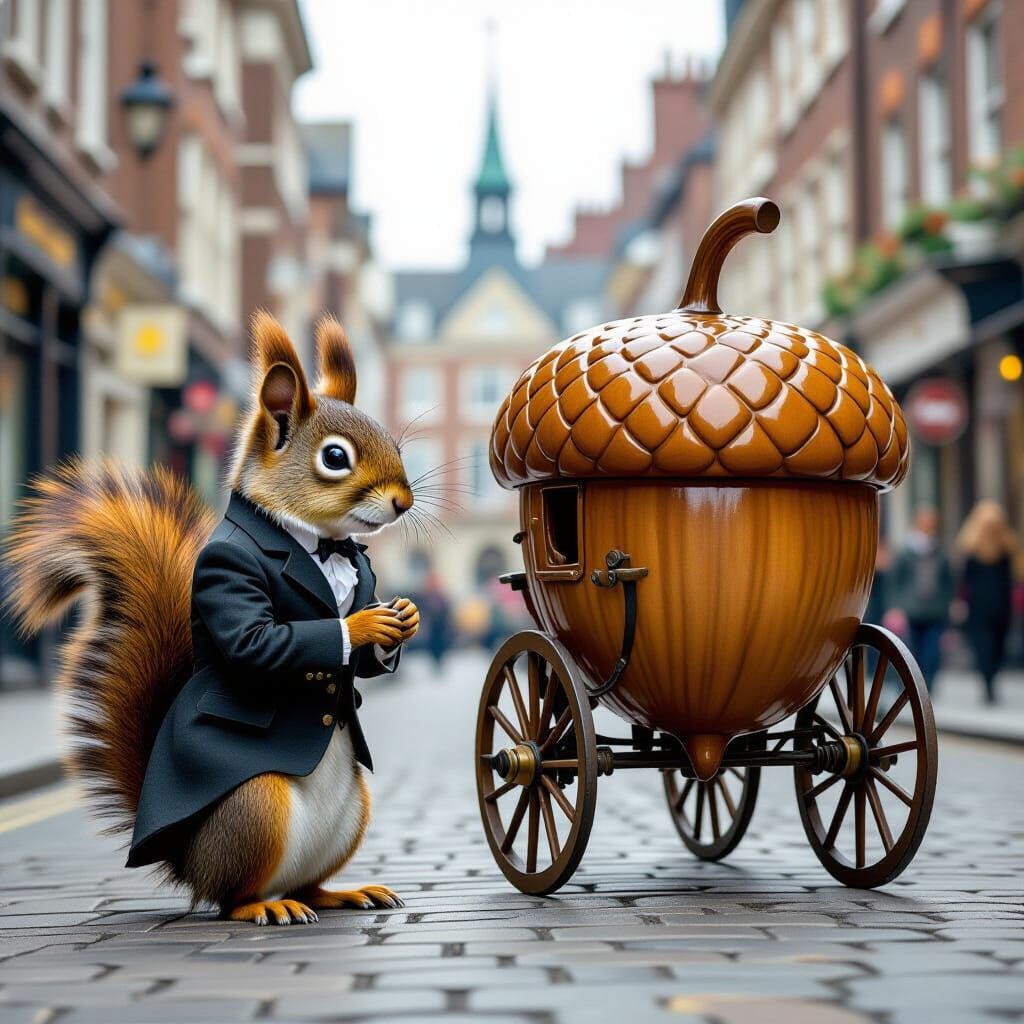 Victorian Squirrel and Acorn Carriage: Fairytale Illustratio...