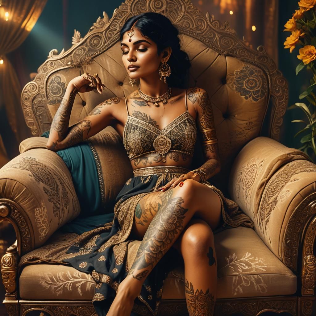 Tattooed Indian Woman in Boho Style: Matte Painting