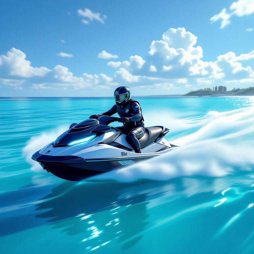 Jet Ski with Glowing Nozzle in Futuristic Style