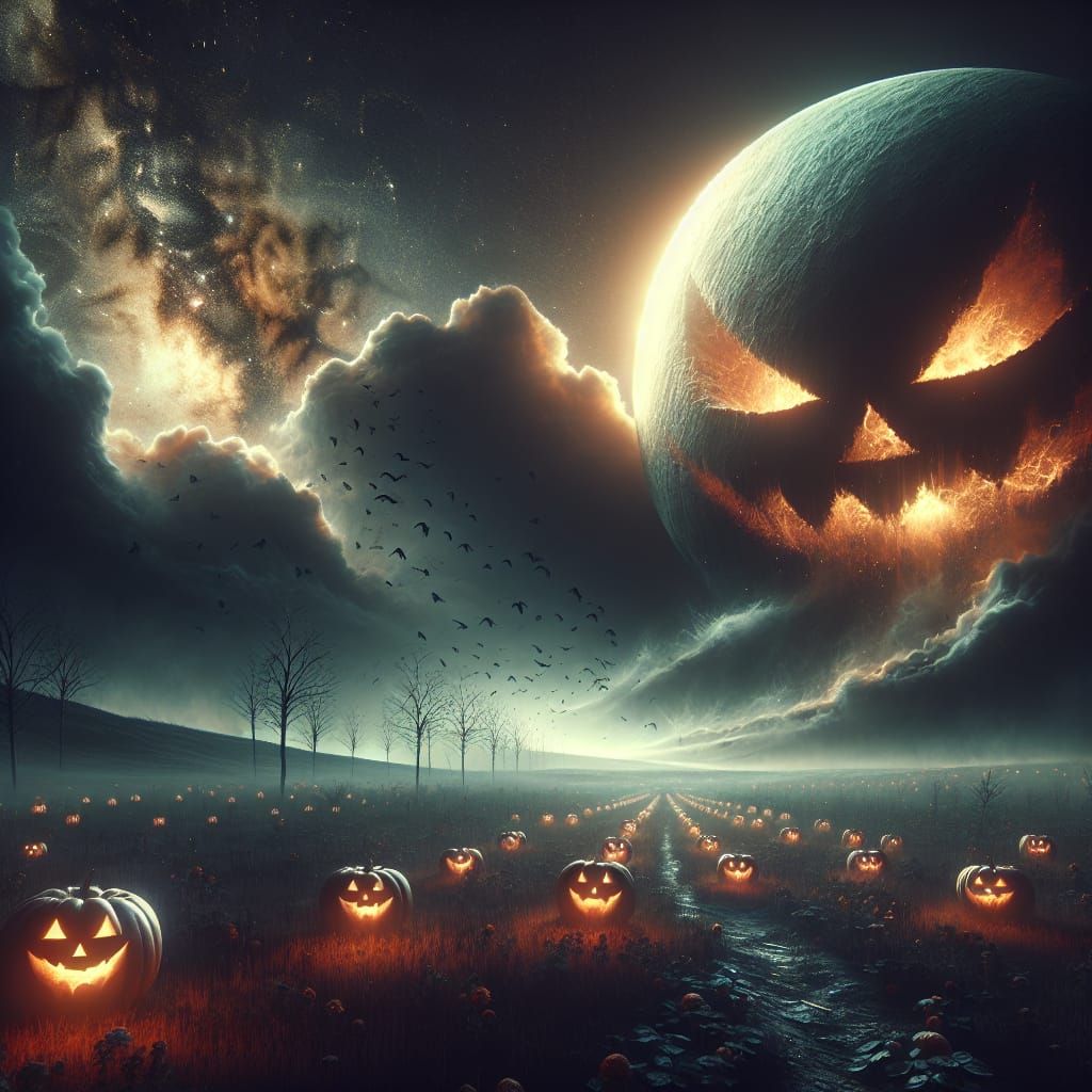 Ethereal Jack-O-Lantern Moon Ascends: Fantasy Horror Portrai...