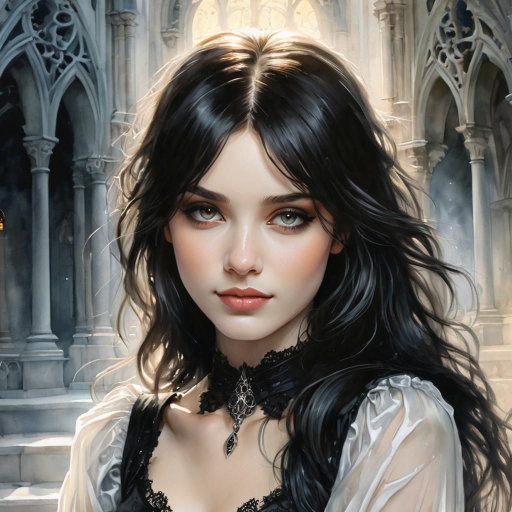 Gothic Chapel Entrance with Woman's Goth Smile