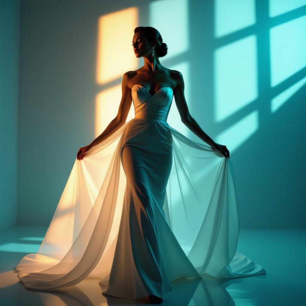 Woman in Strapless Gown, Cinematic Lighting