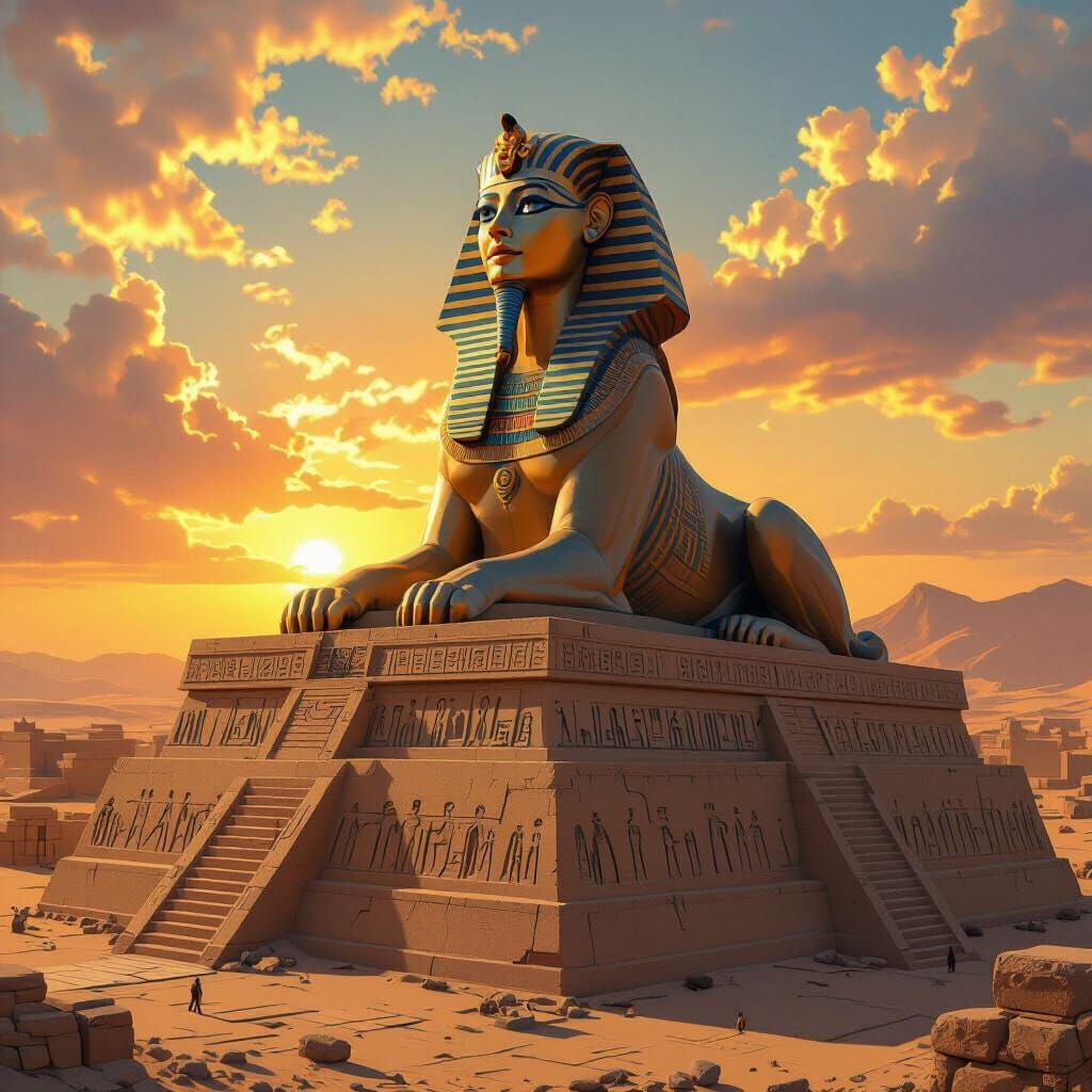 Majestic Sphinx on Desert Ziggurat