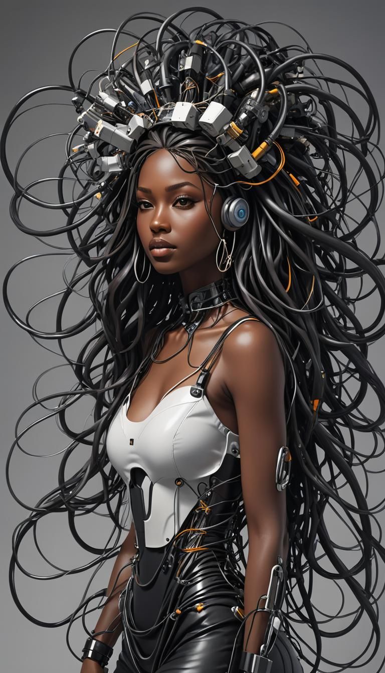 Cyberpunk Woman with Robotic Cable Hair