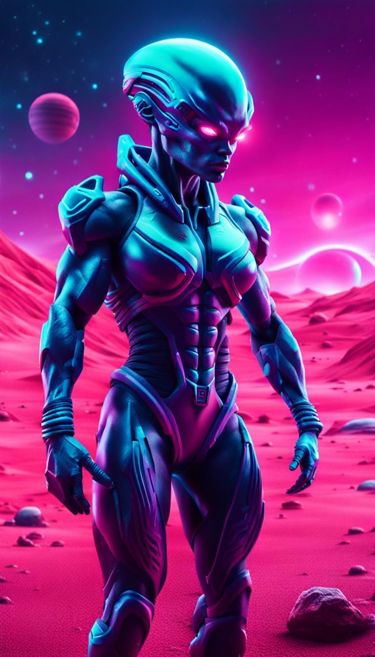 Alien Bodybuilder on an Alien Planet in Sci-Fi