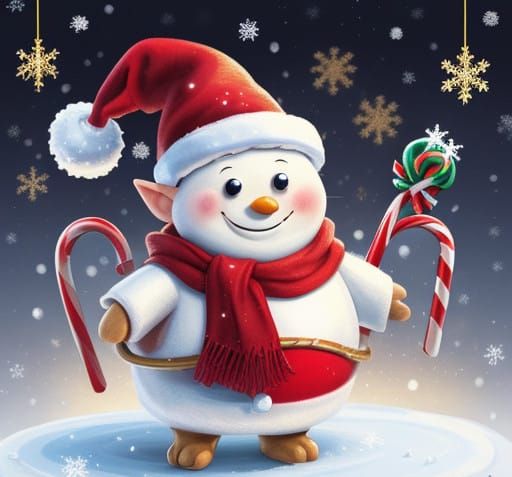 Vibrant Christmas Cartoon Character in Whimsical Winter Wond...