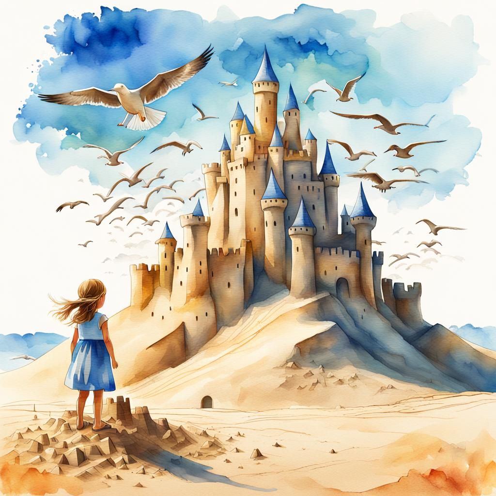 Sand Fortress: A Digital Watercolor Dreamscape