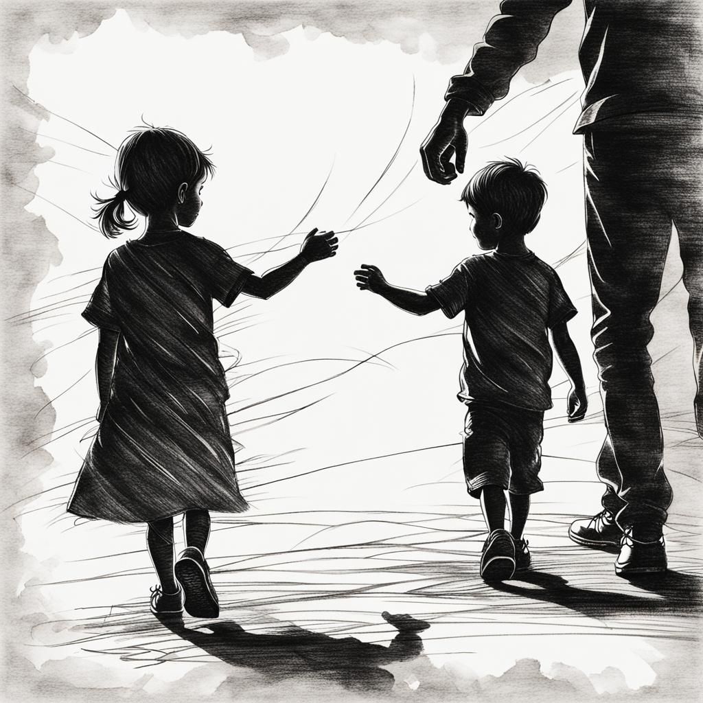 Delicate Charcoal Portrait of Sibling Duo