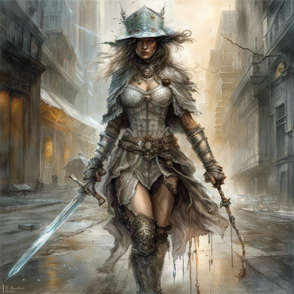 Voluptuous Knight with Magical Sword: Digital Art