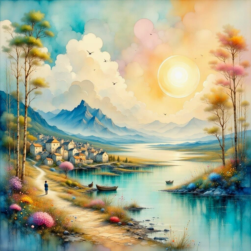 Luminous Landscape Painting in Impasto Style