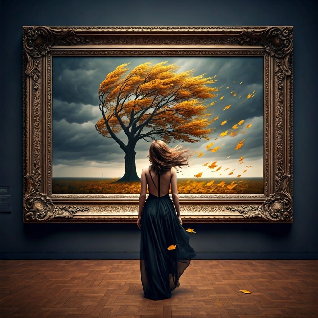 Museum Visitor and November Storm Painting