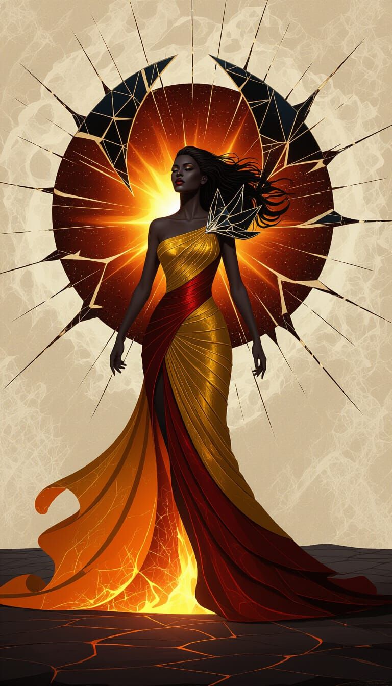 Cosmic Figure Emerging from Molten Light Rift