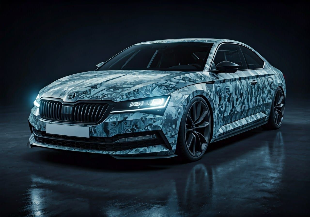 Cinematic Skoda Superb Hypercar Concept in Futuristic Metall...