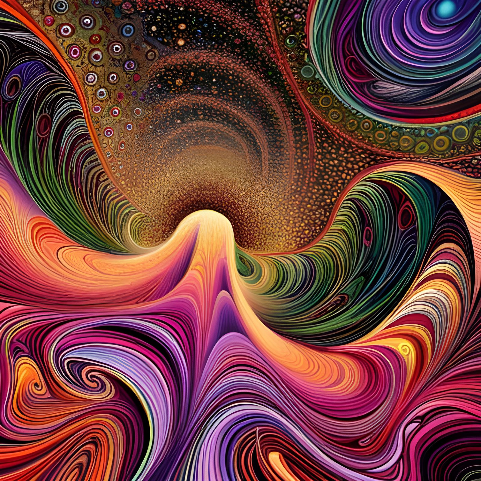 Cosmic Fractal Landscape with Sunburst in 80s Style