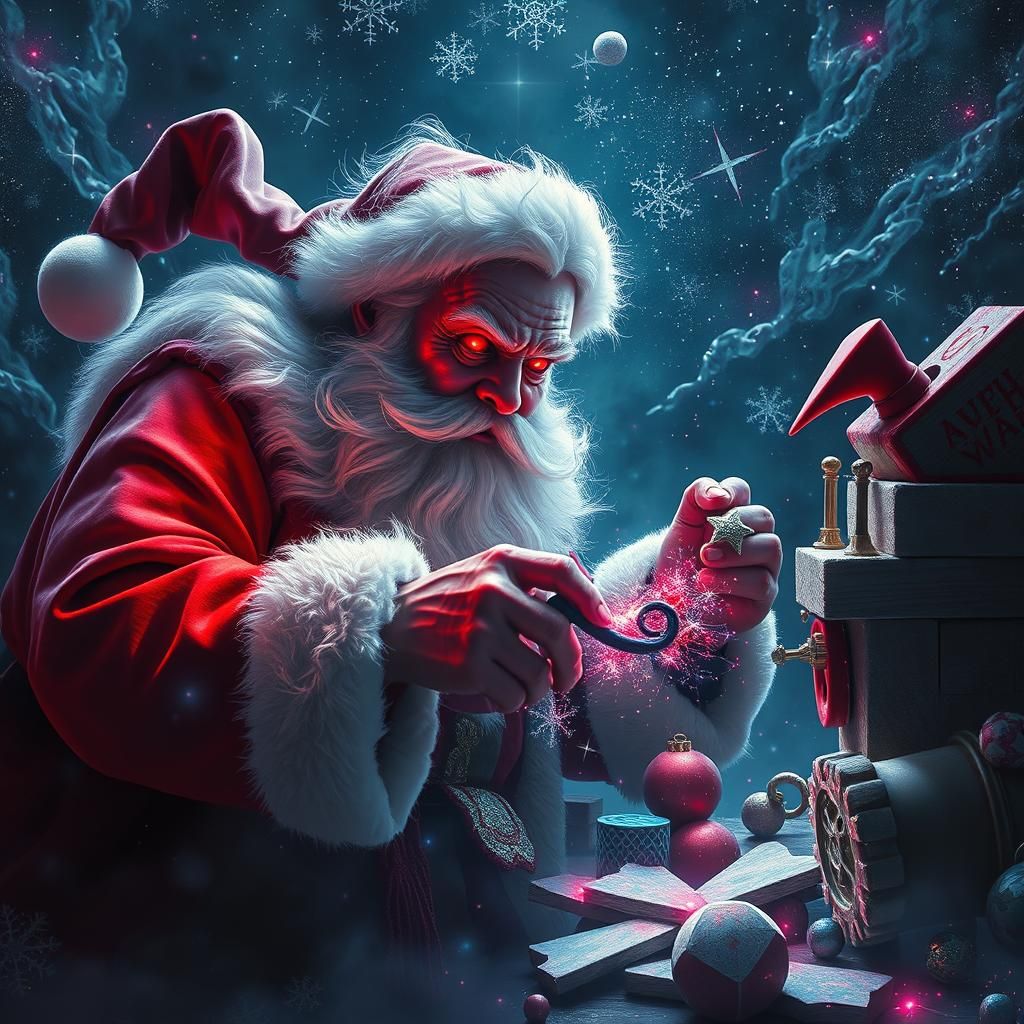 Evil Santa Claus Toy Destruction in Mixed Media