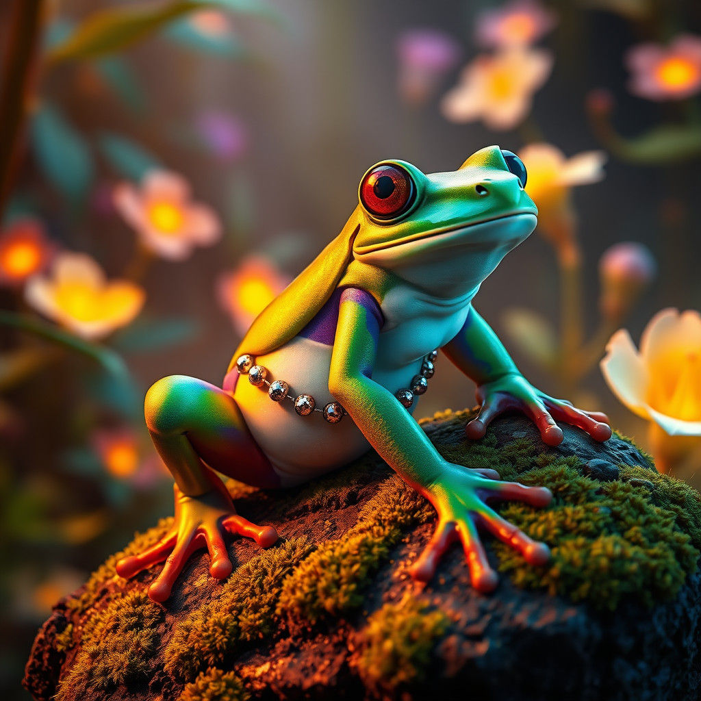 Iridescent Frog in Dreamlike Environment, Matte Painting