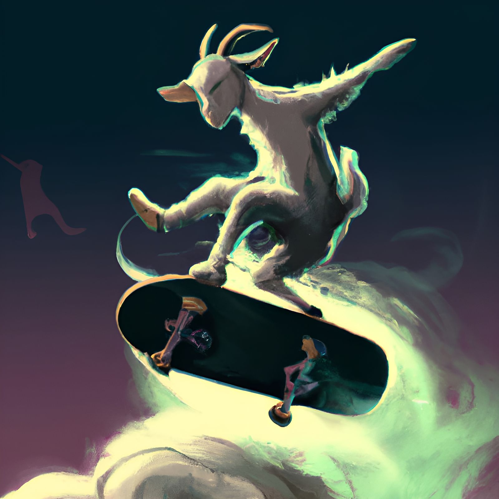 Goat Surfboarding in Tornado: Digital Art Masterpiece