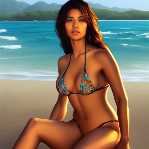 Latina Woman on Beach at Golden Hour