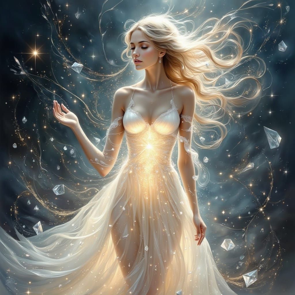 Ethereal Stardust Woman in Anime Style