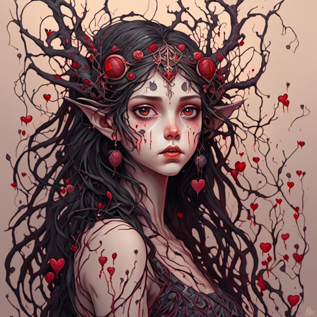 Viking Girl Portrait with Luminous Line Art