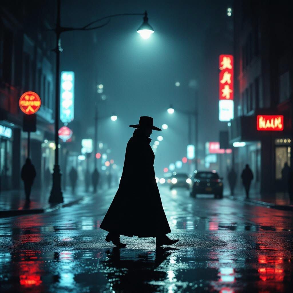 Rainy City Street at Night in Cinematic Style